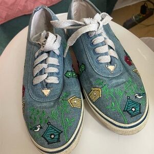 Vintage Sebastino Denim Sneakers with Birdhouse Embroidery